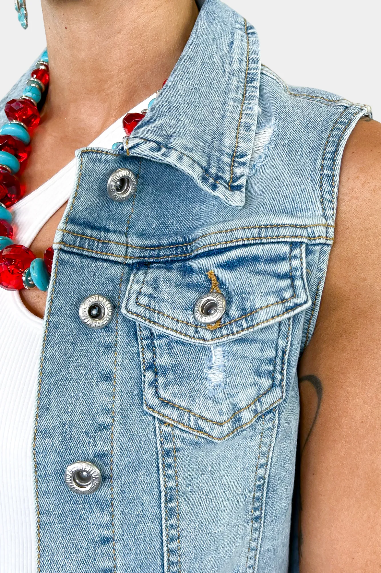 Distressed Denim Vest