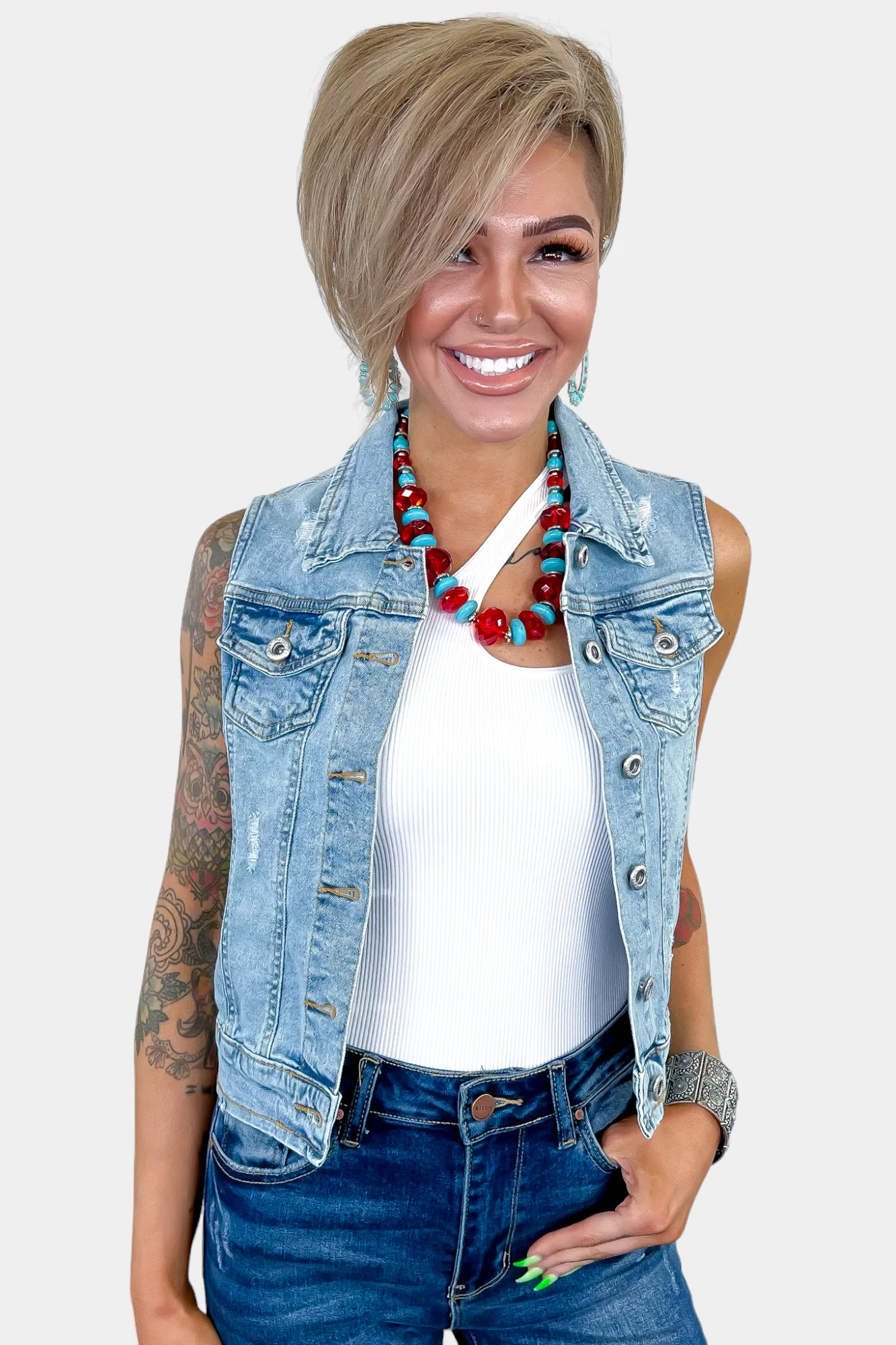 Distressed Denim Vest