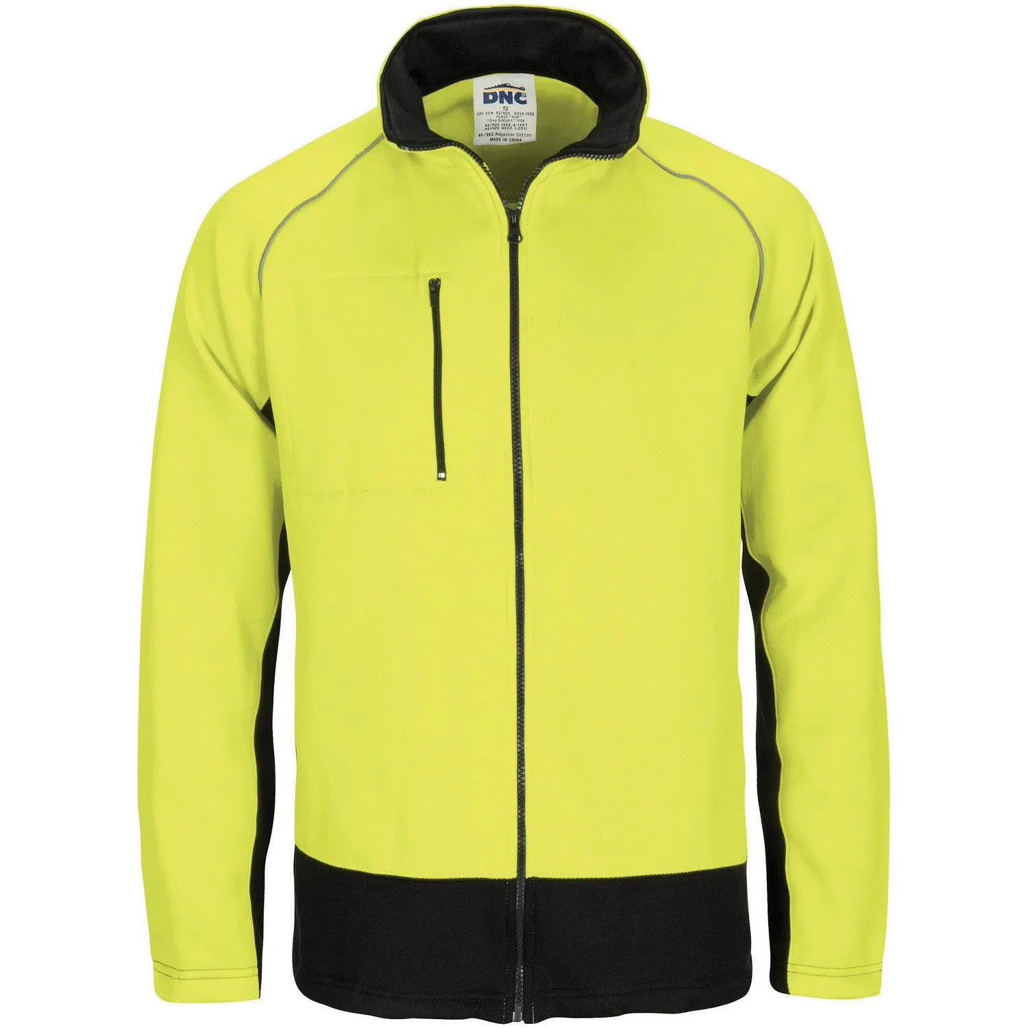 DNC Hi Vis 2 Tone Full Zip Fleecy Sweat Shirt With Two Side Zipped Pockets (3725)