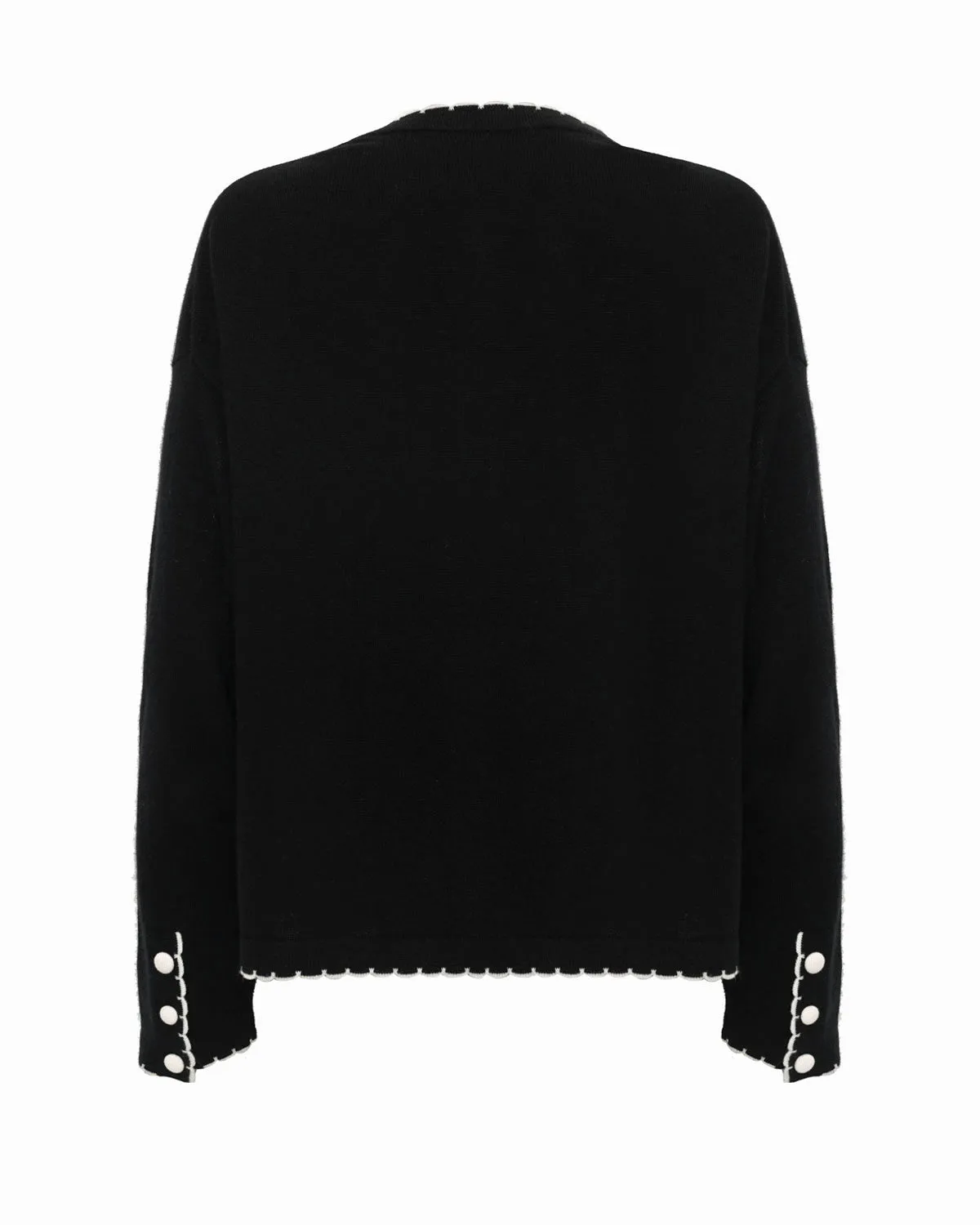 EDISON SCALLOP EDGE ROUND-NECK LONG SLEEVE CARDIGAN - Black