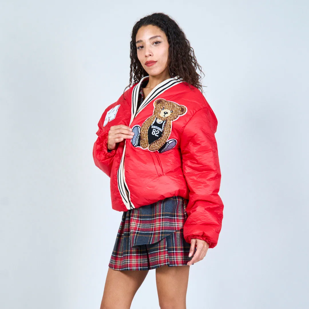 Embroidered bomber jacket with bear design wholesale