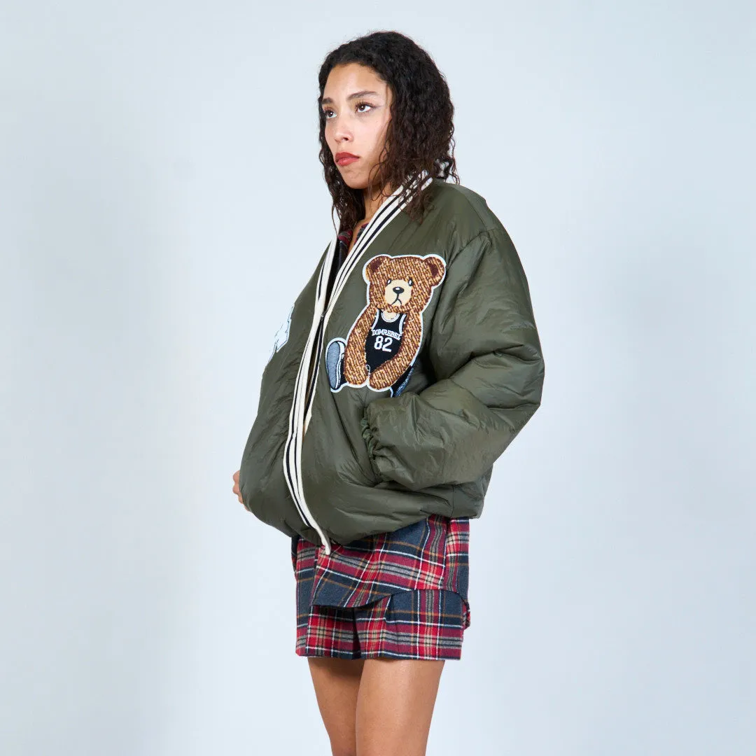 Embroidered bomber jacket with bear design wholesale