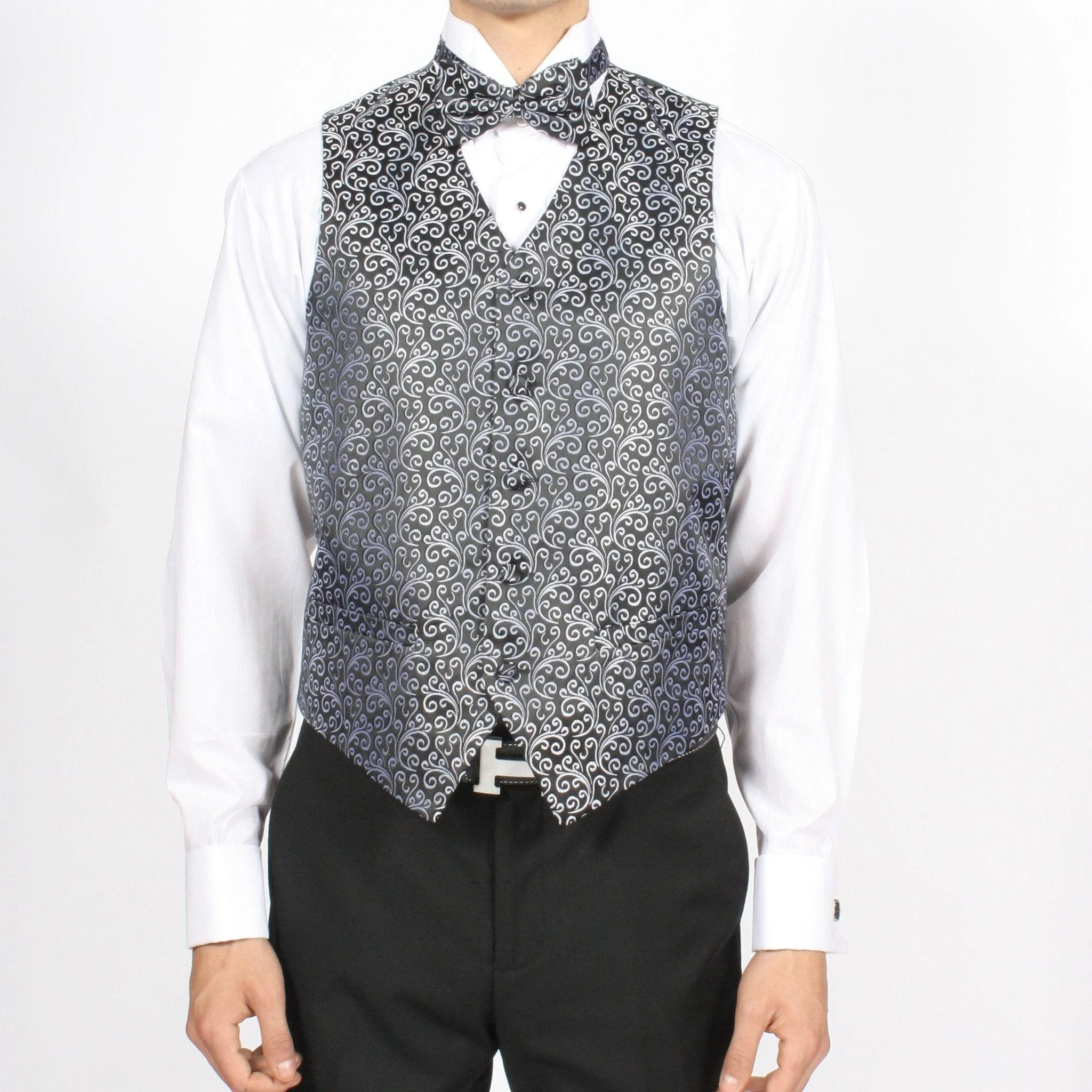 Ferrecci Mens PV50-1 Black Silver Vest Set