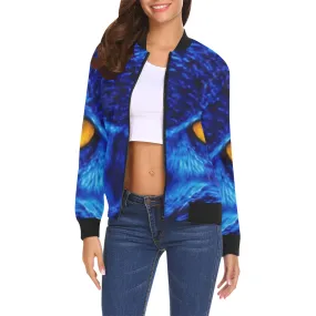 FLASHY BLUE OWL All Over Print Bomber Jacket for Women