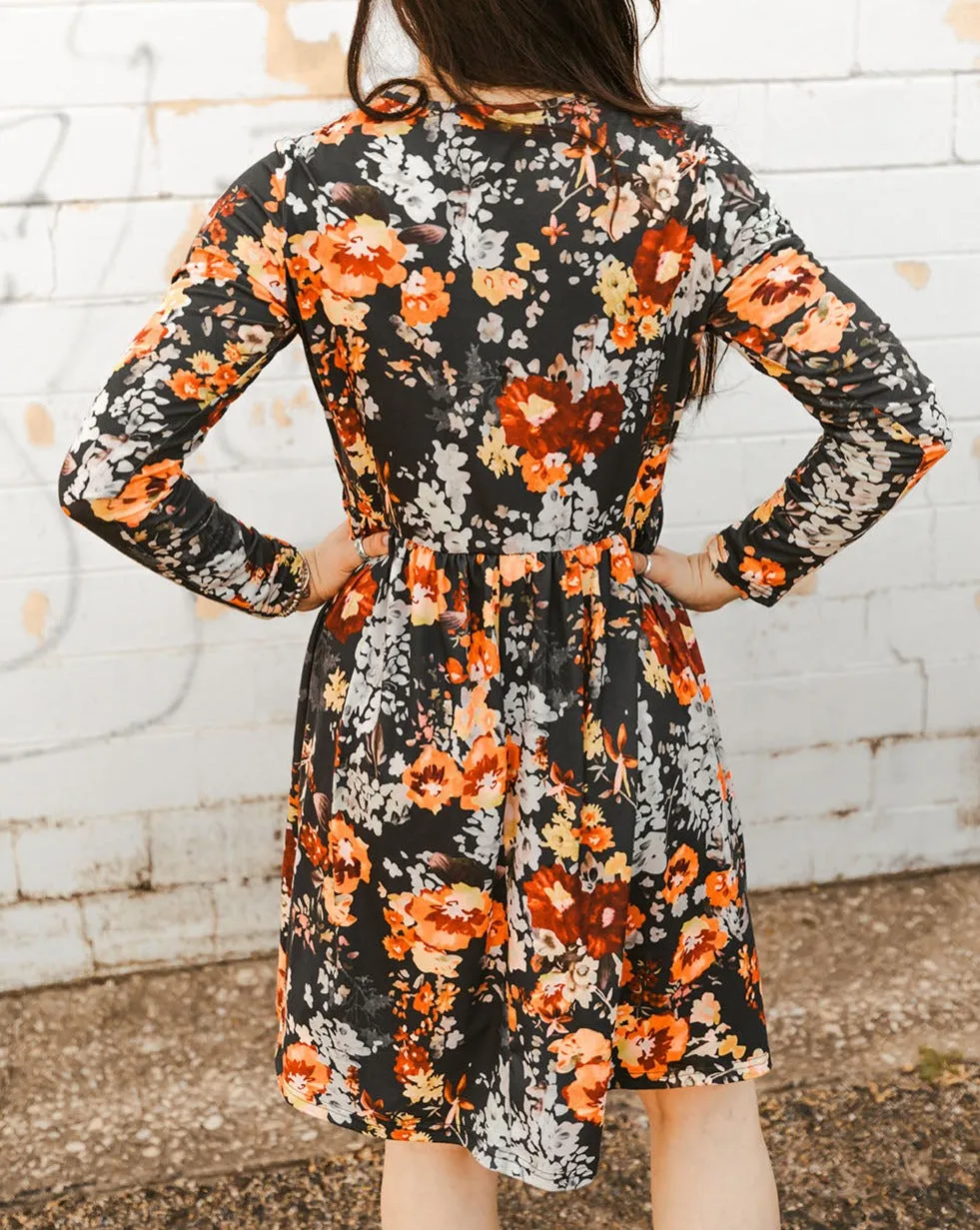 Floral Long Sleeve Babydoll Dress