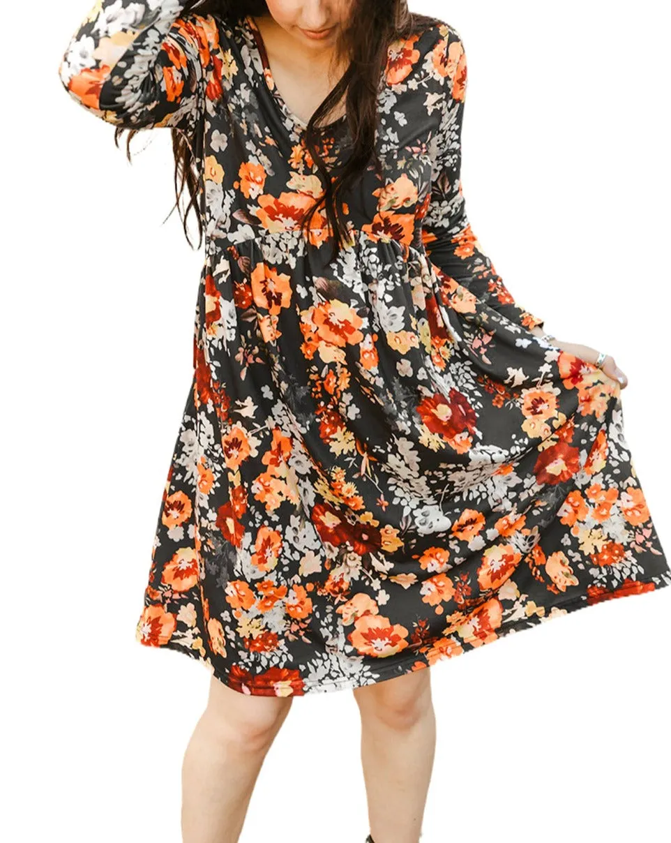 Floral Long Sleeve Babydoll Dress