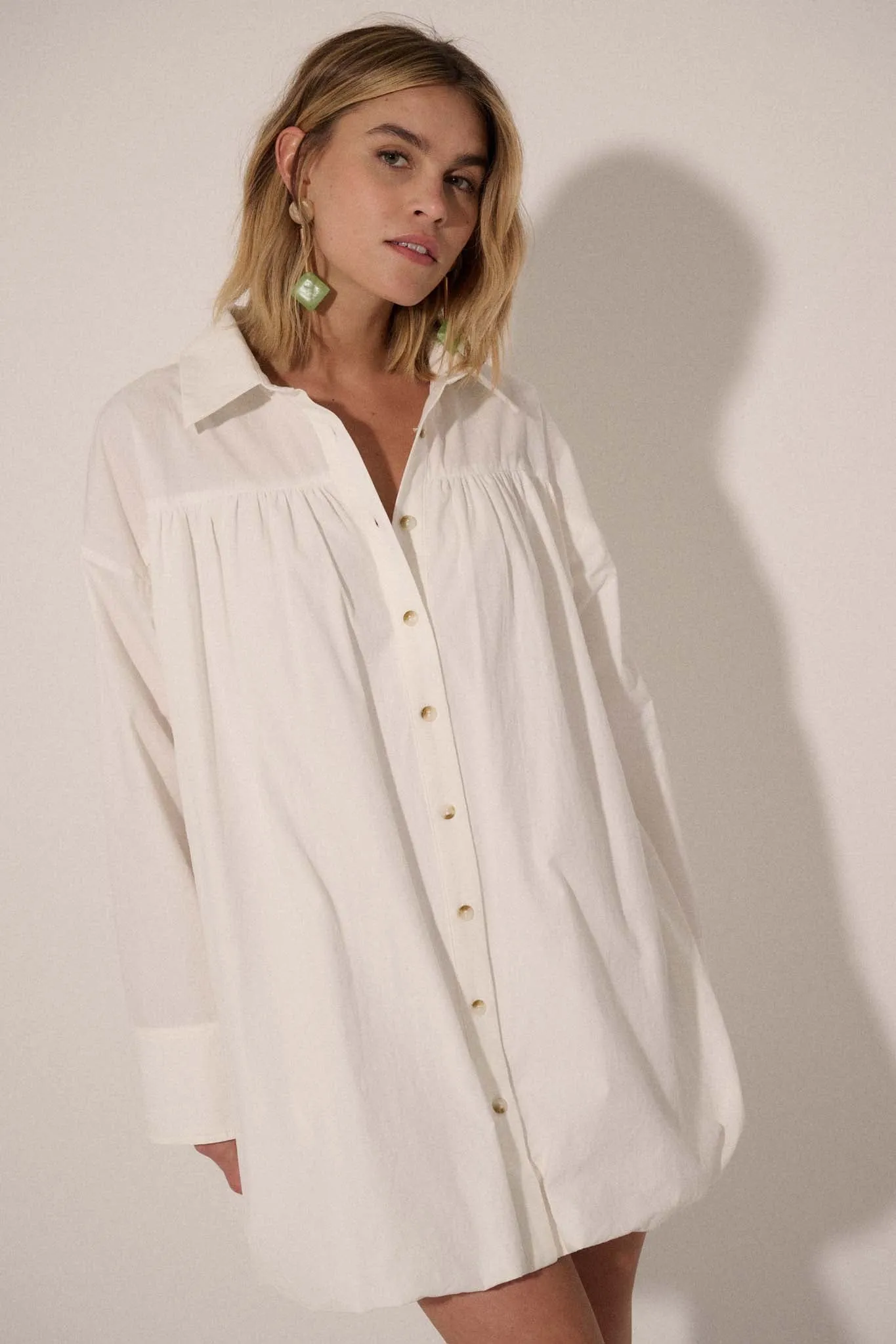 Full Volume Bubble-Hem Babydoll Shirt Dress