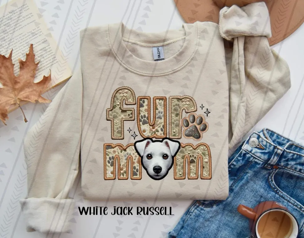 Fur Mom White or Tan Jack Russell Dog  Sweatshirt  - Natural Stone