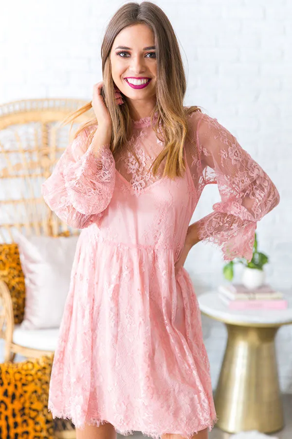 Garden Party Lace Babydoll Dress in Pink