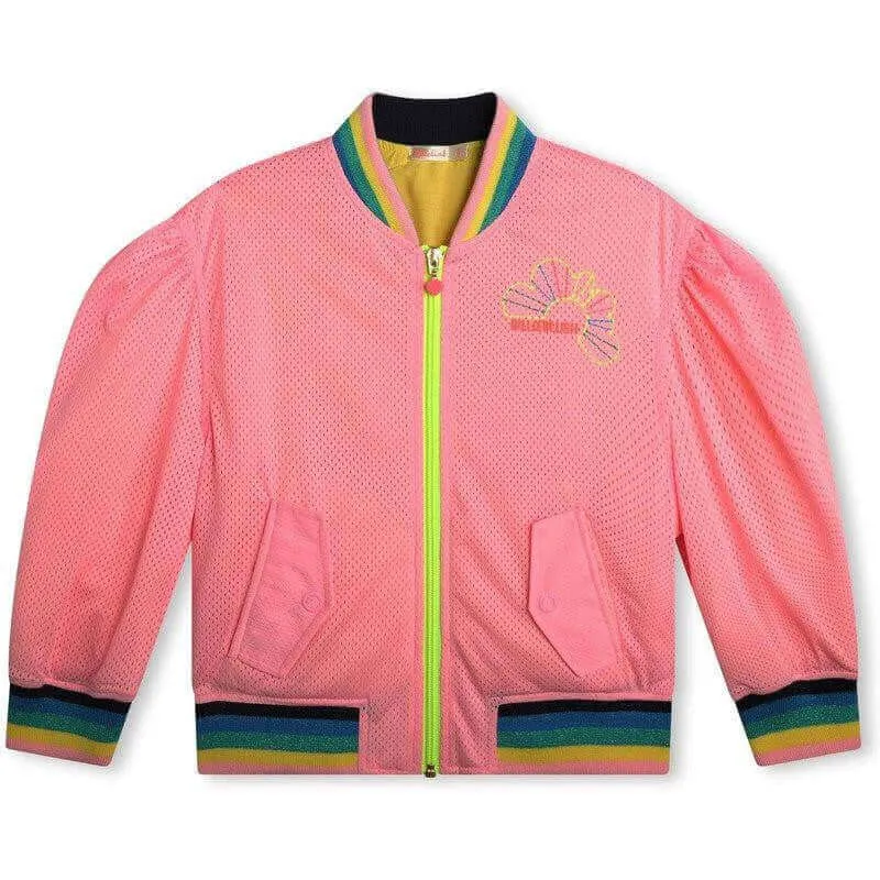 Girls Pink Embroidered Bomber Jacket