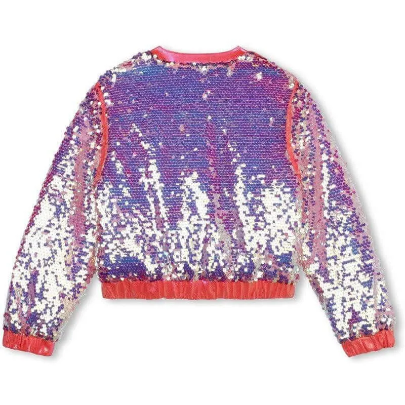 Girls Pink Sequin Bomber Jacket