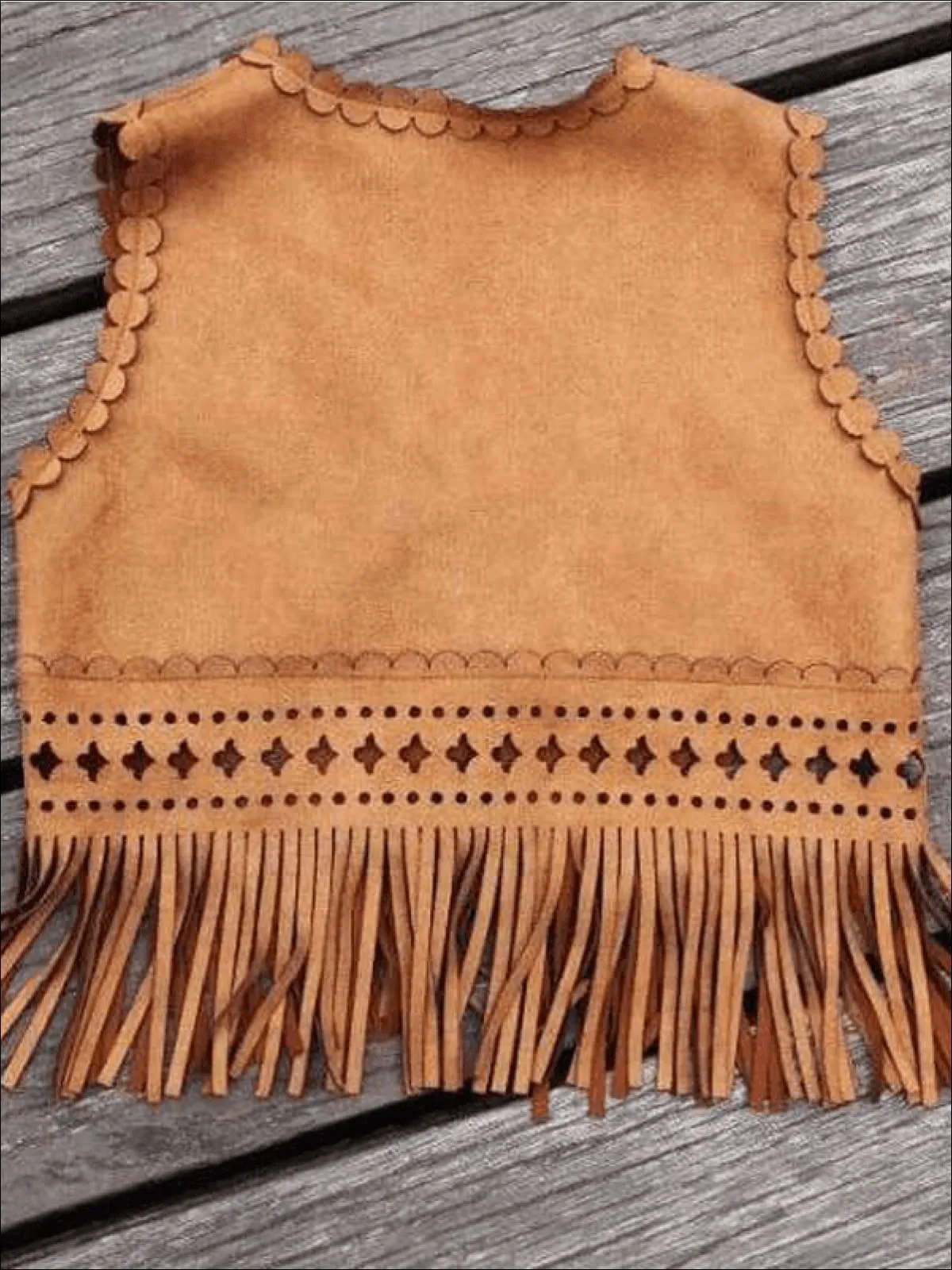 Girls Suede Bohemian Fringe Vest And Short Set