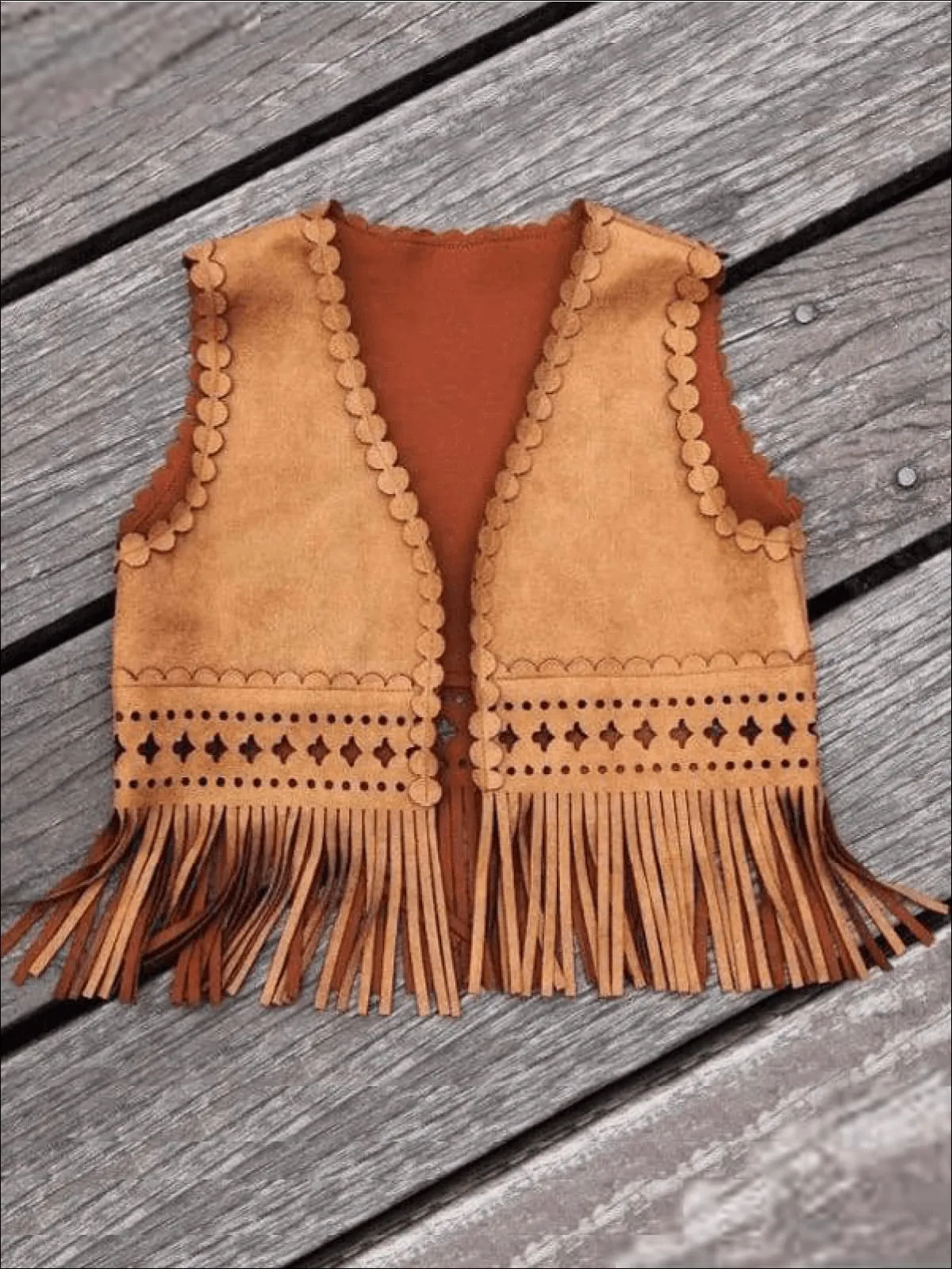 Girls Suede Bohemian Fringe Vest And Short Set