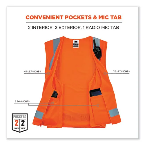 Glowear 8249z-s Single Size Class 2 Economy Surveyors Zipper Vest, Polyester, X-large, Orange, Ships In 1-3 Business Days