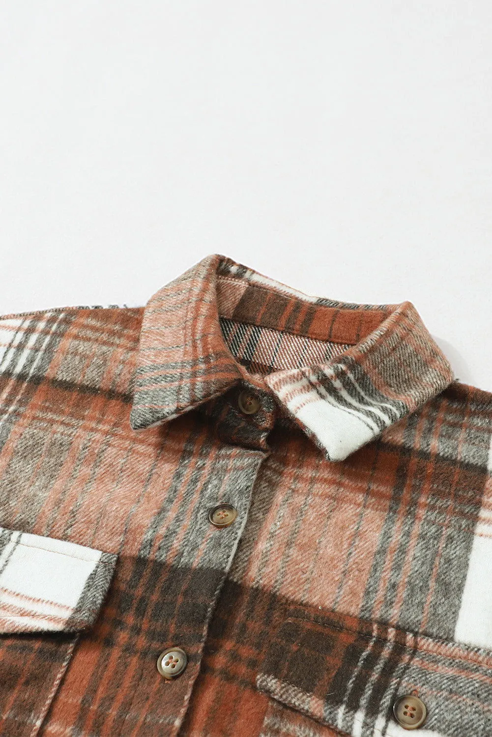 Gold Flame & Grey Plaid Button Up Collared Flannel Shacket