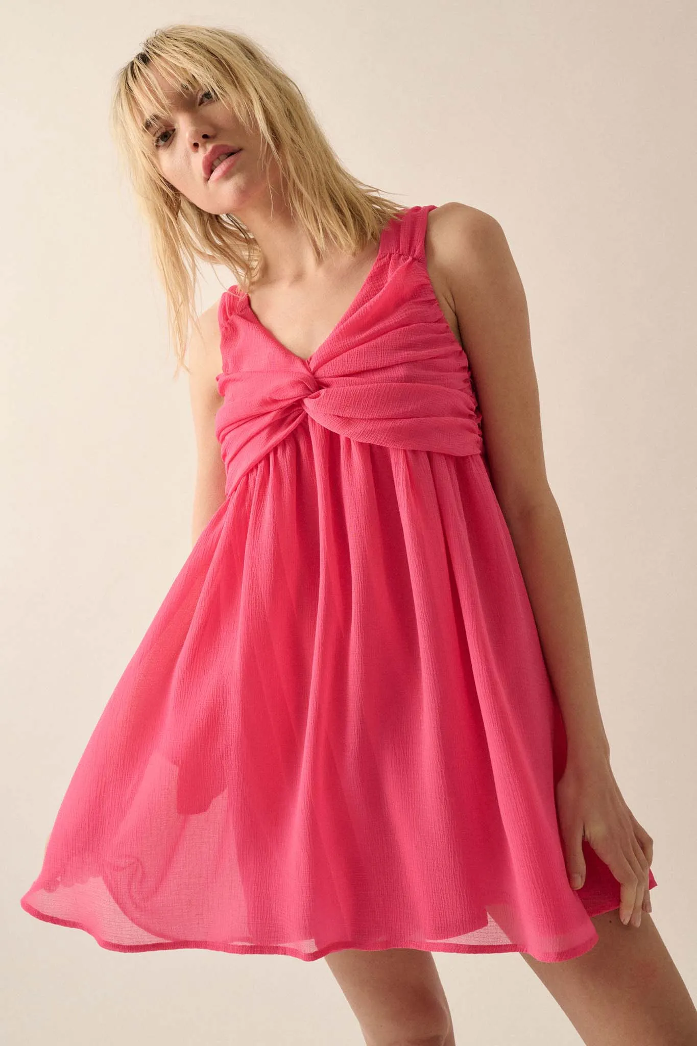 Gossamer Girl Crepe Chiffon Twist-Front Mini Dress