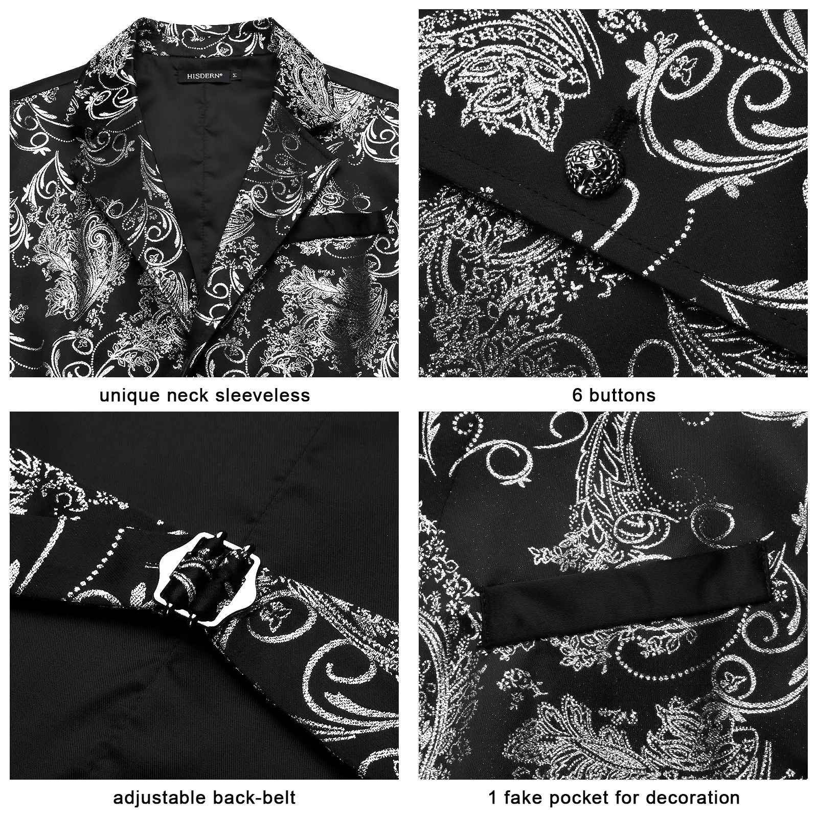 Gothic Lapel Party Vest for Men - BLACK/SILVER-2