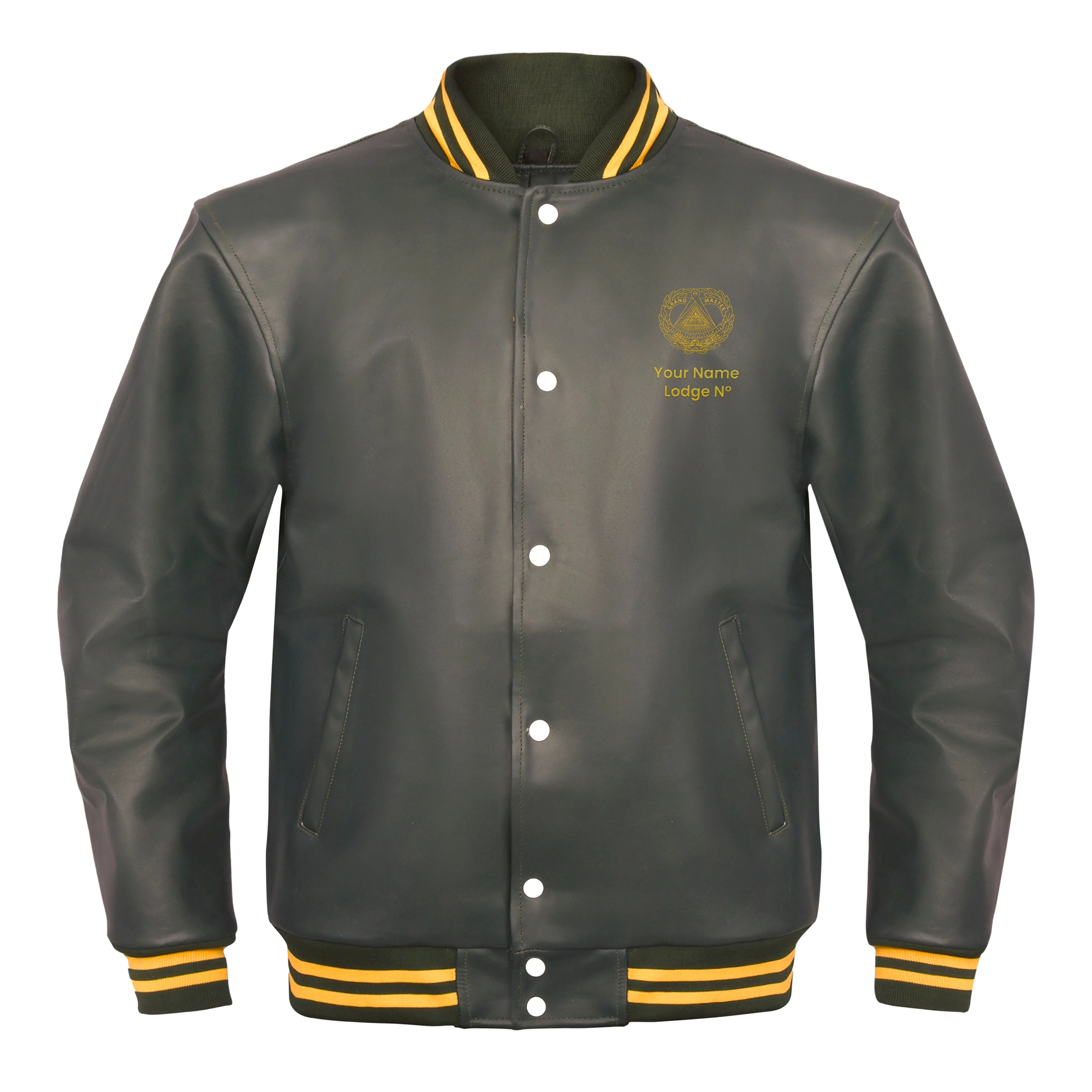 Grand Master Blue Lodge Jacket - Leather With Customizable Gold Embroidery