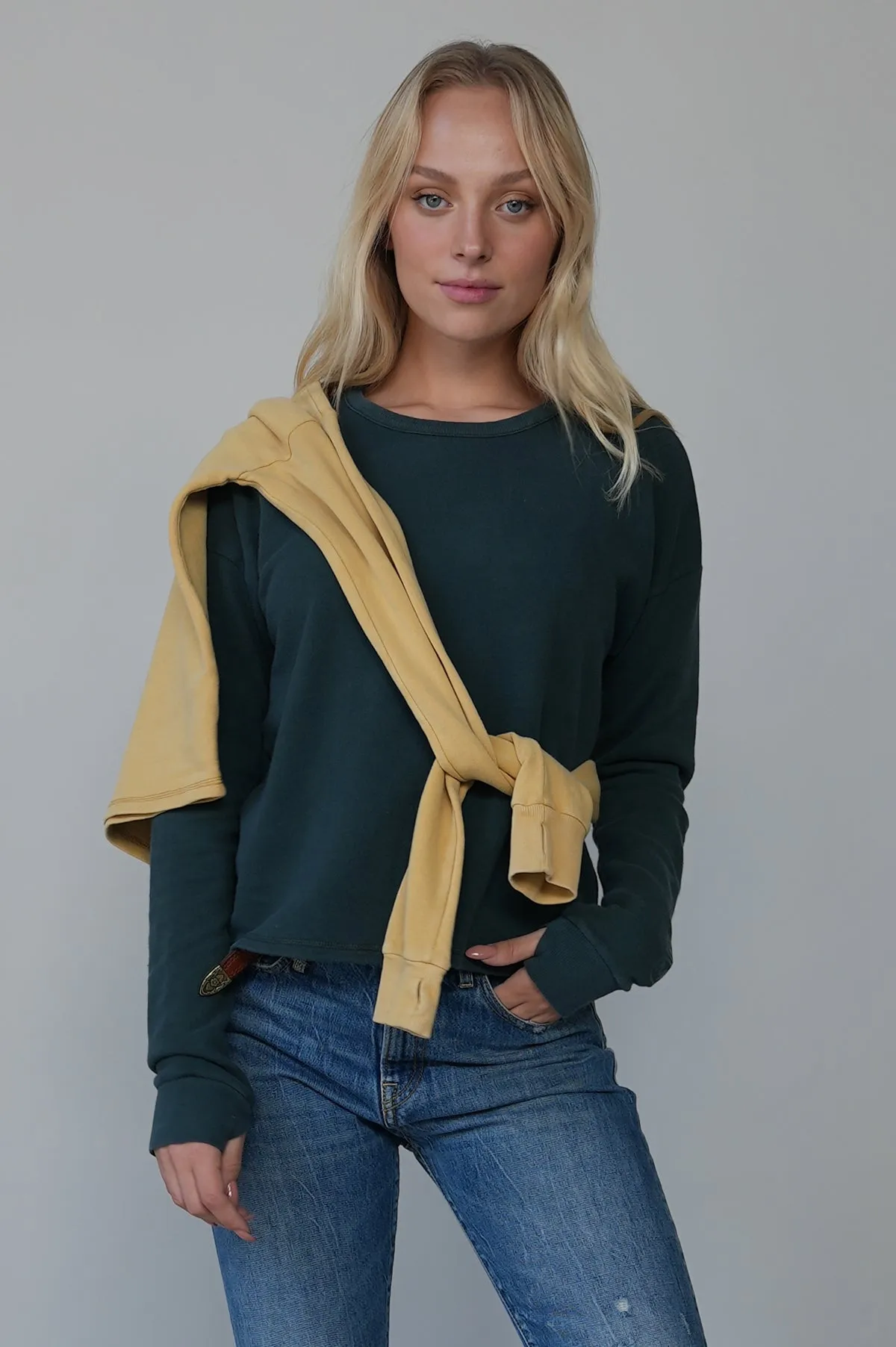 Green Cropped Long Sleeve Tee