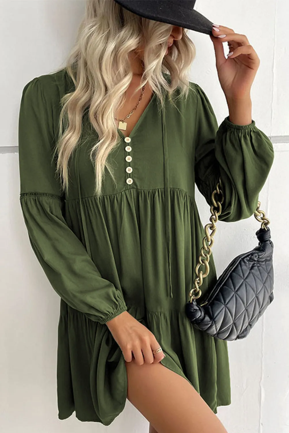 Green Lace Ruffled Mini Dress