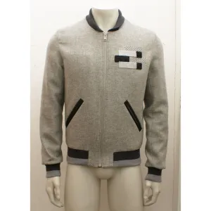 Grey Wool Bomber Jacket With Abstract Motif