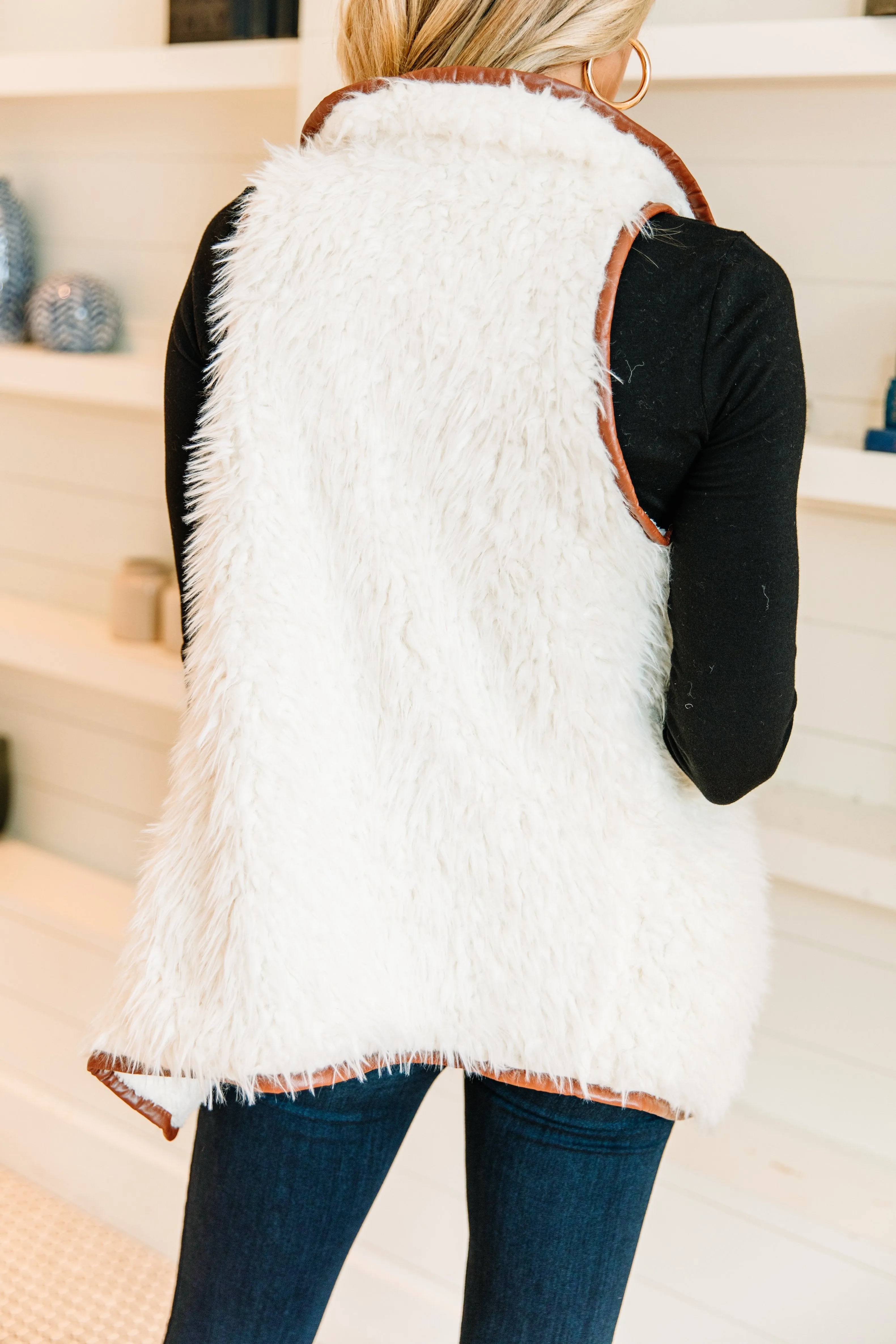 Here's Your Chance Ivory White Faux Fur Vest