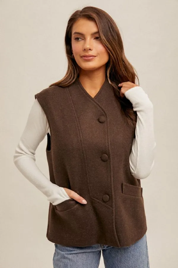 High Collar Button Down Vest