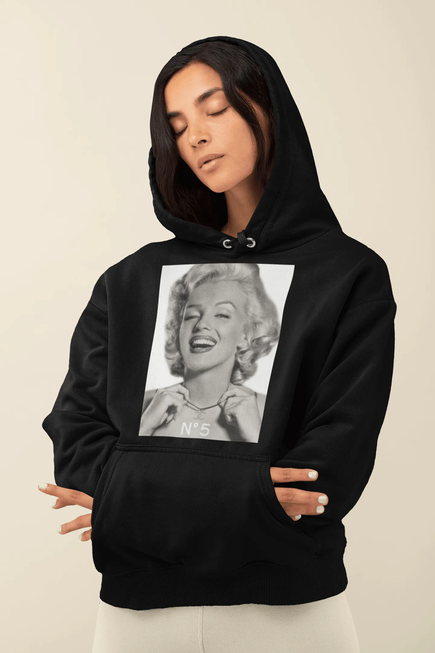 Icon Hoodie Famous 50's Pin Up Girl In Number 5 Cotton Blend Midweight Ultra Soft Pullover