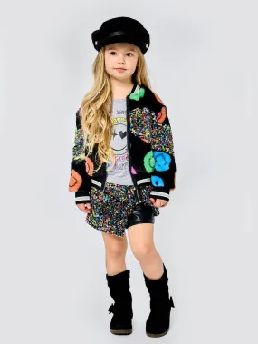 Infant l Toddler l Little l Big Girl’s Rainbow Happy Emoji Sequin Bomber Jacket