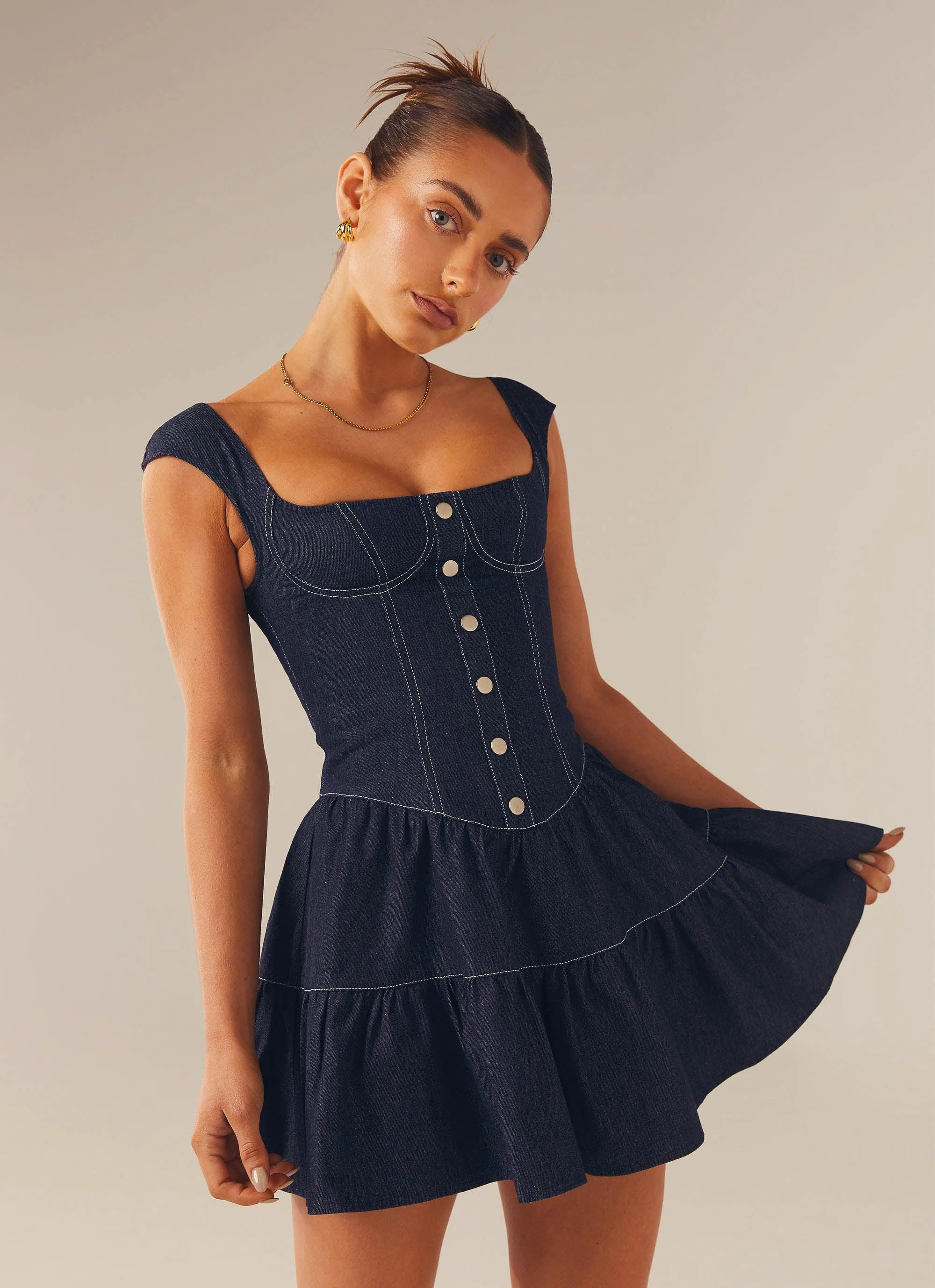 Isabella Denim Bustier Dress - Indigo