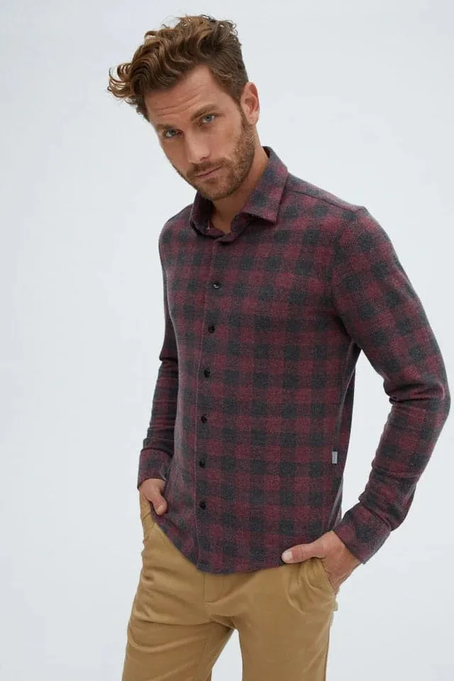 Jersey Fleece Buffalo Check Shirt - Burgundy