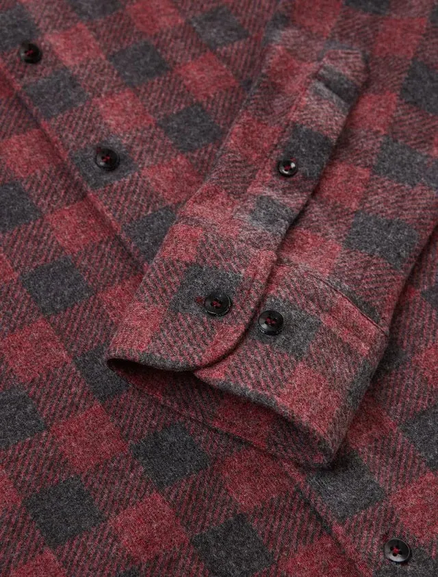 Jersey Fleece Buffalo Check Shirt - Burgundy