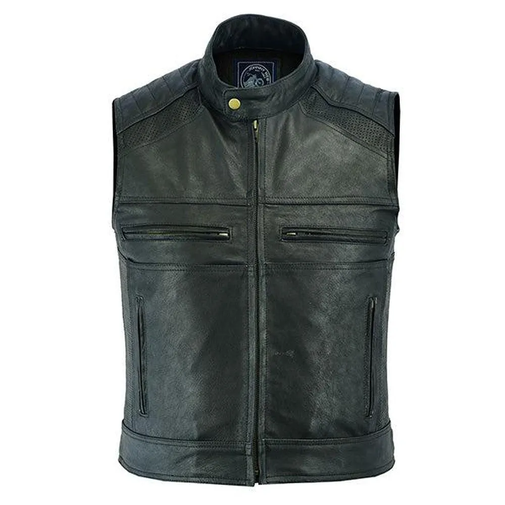 Johnny Reb Botany Vintage Leather Vest-Black JRV10020