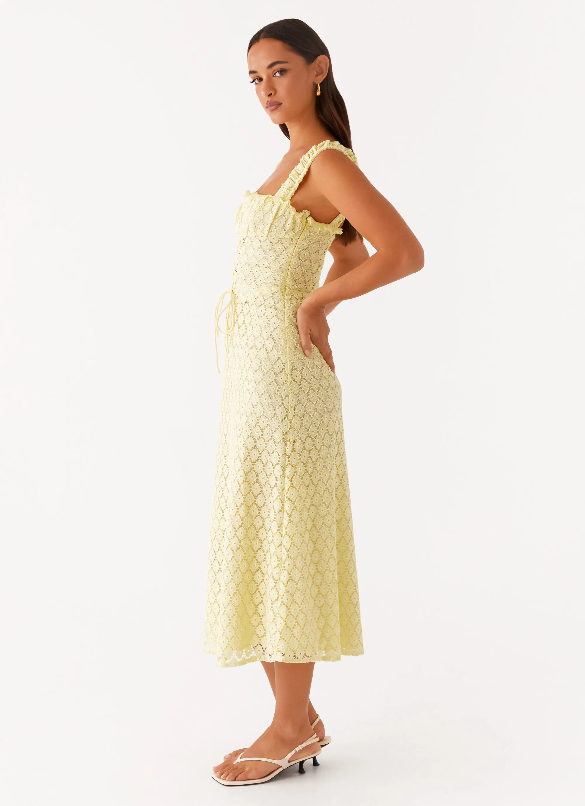 Keziah Tie Front Midi Dress - Lemon