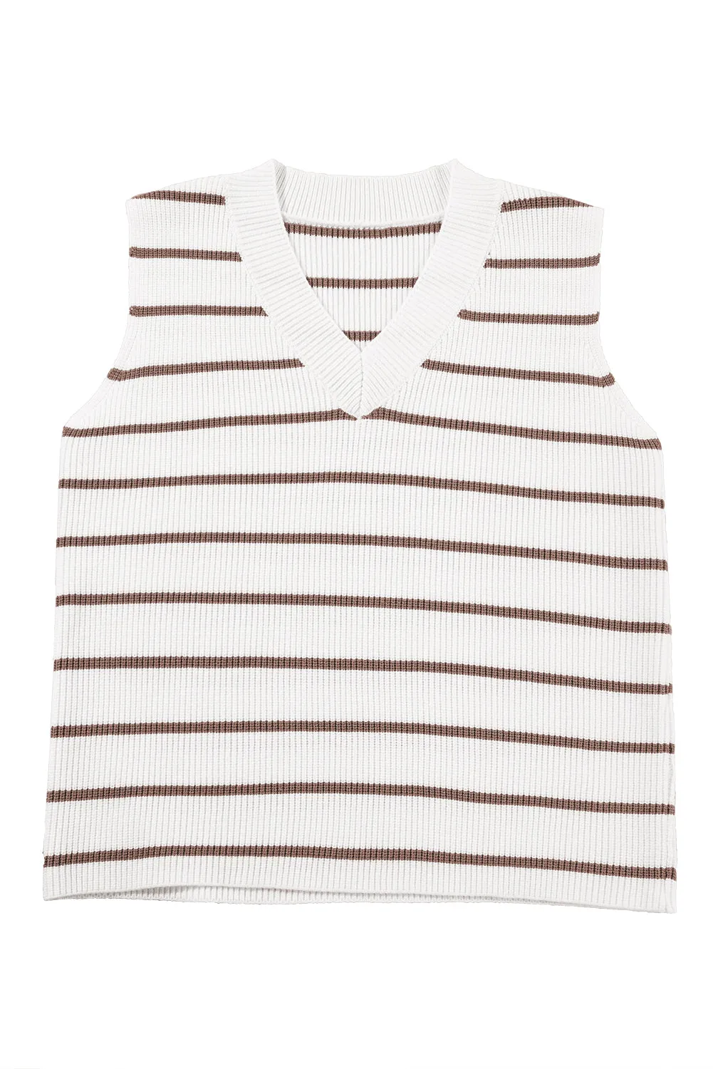 Khaki Stripe V Neck Loose Knitted Vest