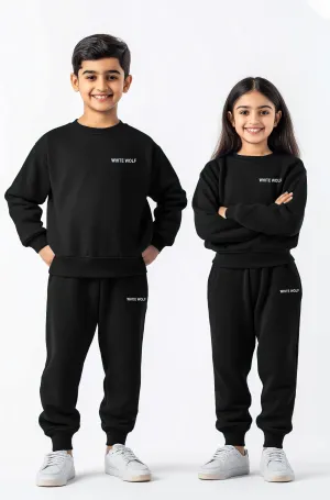 Kids Solid Unisex track suit (Fleece) Black