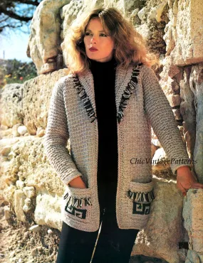 Knitted Ladies Fringed Jacket, Inca Style, Vintage PDF Knitting Pattern