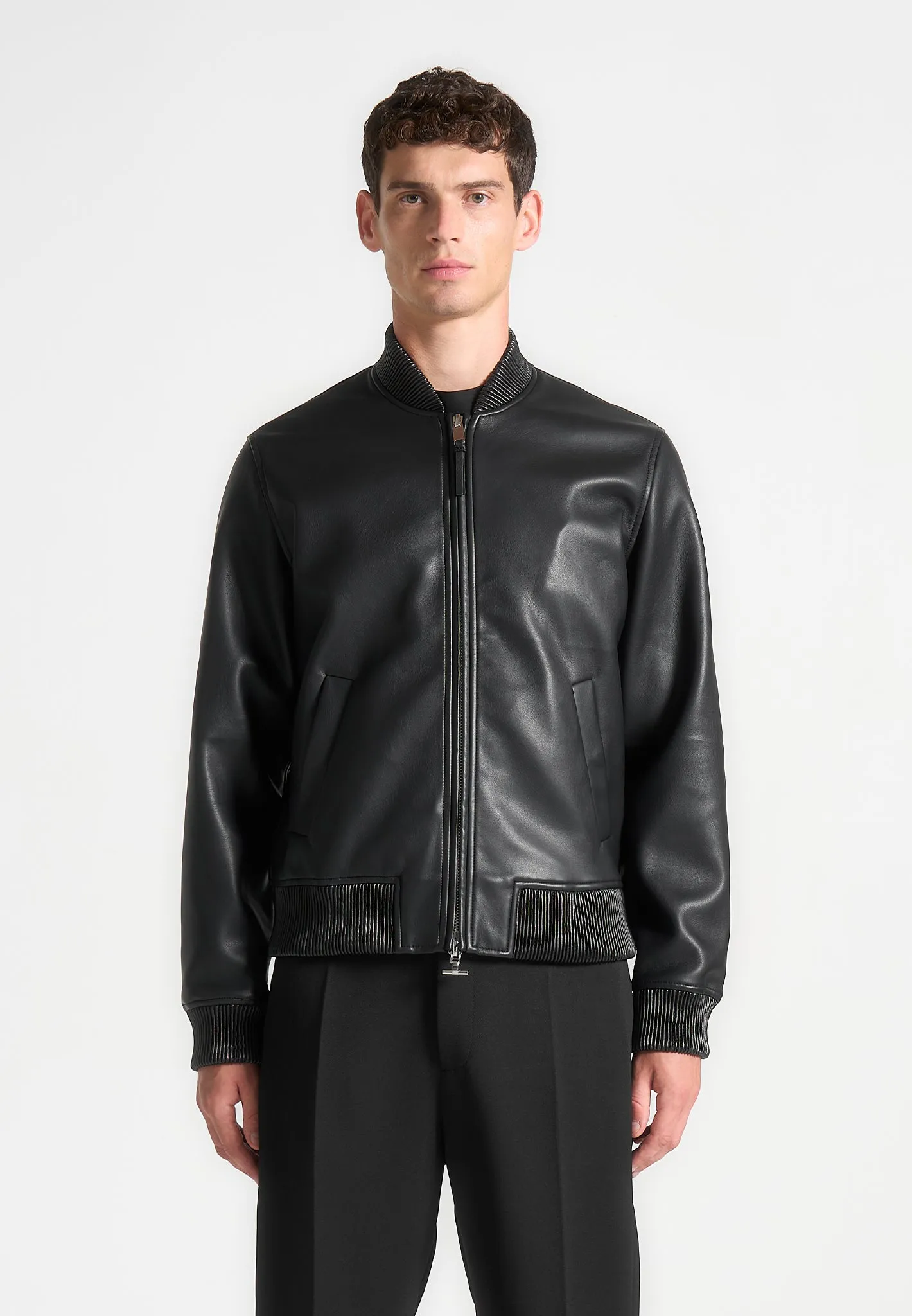 Leather Bomber Jacket - Black