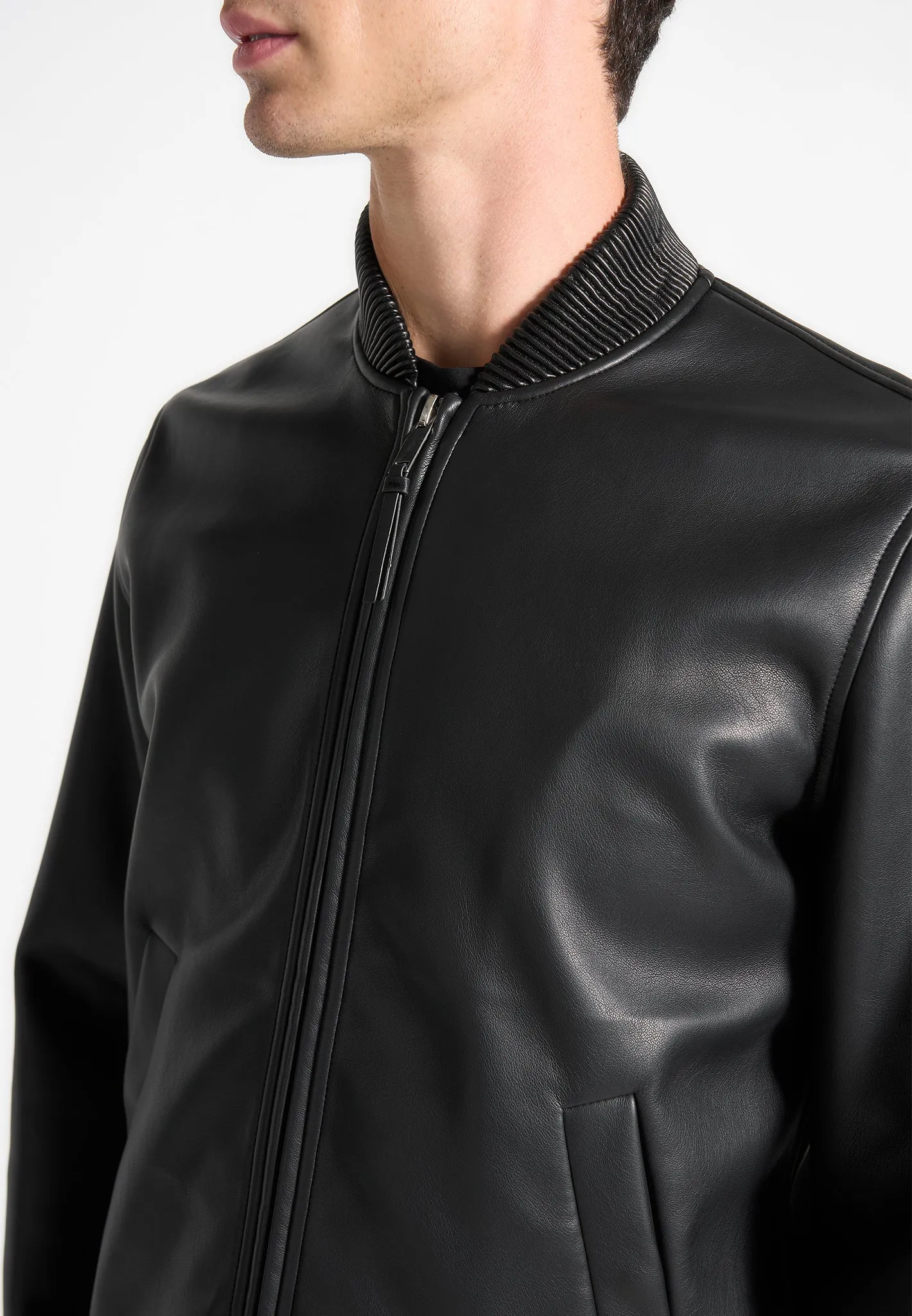 Leather Bomber Jacket - Black