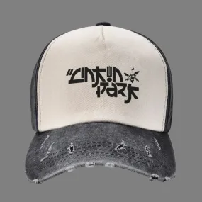 Linkin Park Katakana Lettering Distressed Denim Cap | Nu-Metal Nostalgia by Gothic Outlaws