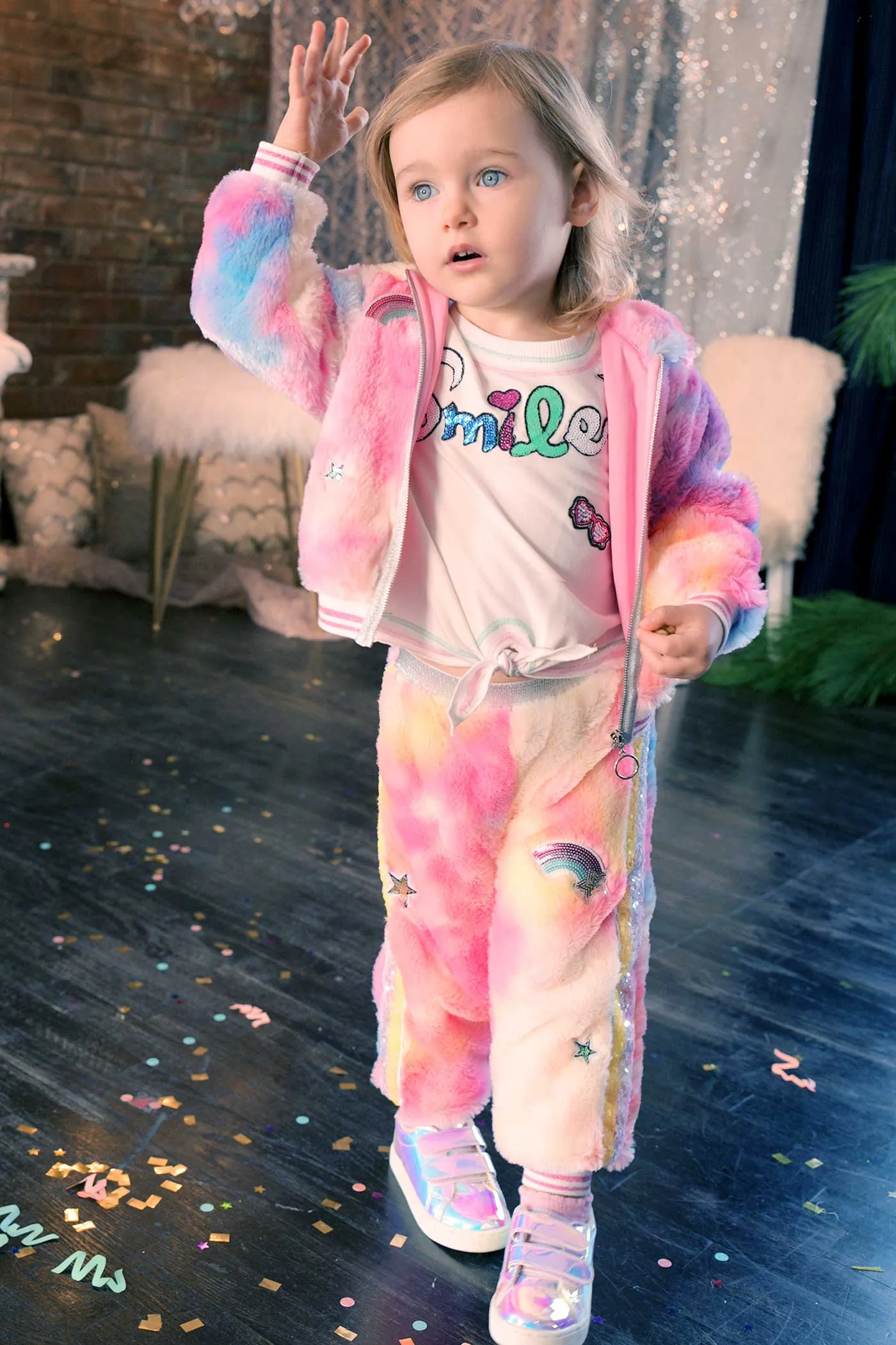 Little Girls Colorful Tie Die Faux Fur Hoodie Jacket