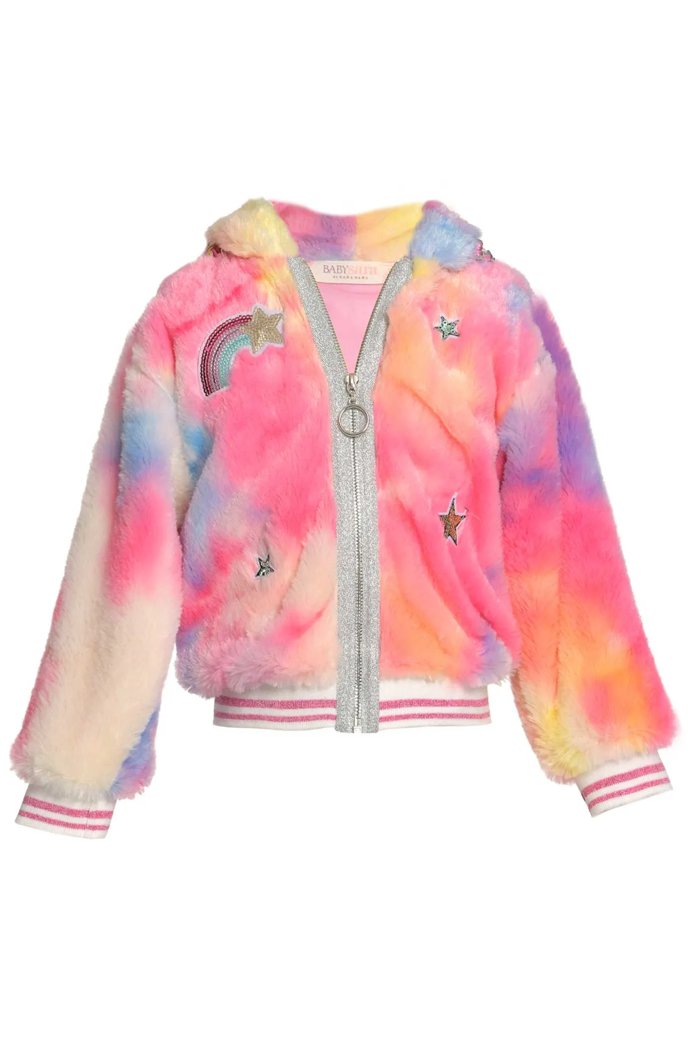 Little Girls Colorful Tie Die Faux Fur Hoodie Jacket