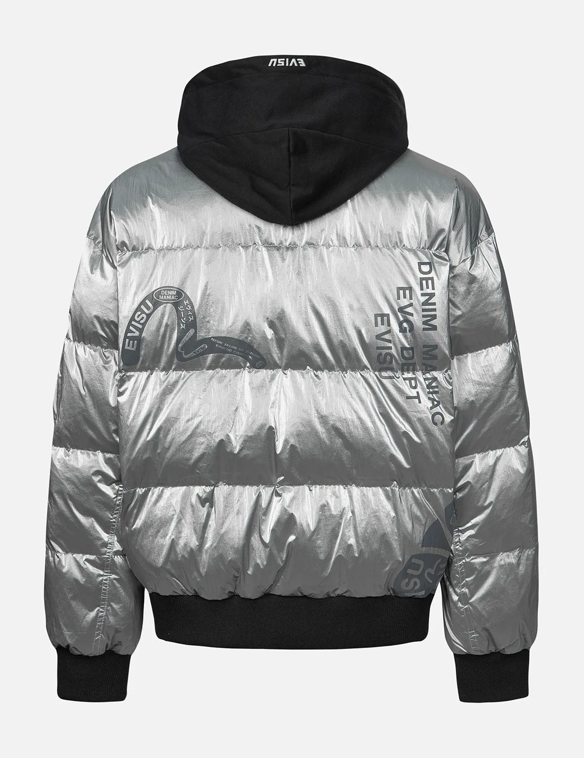 Logo and Kamon Print Bomber Down Jacket