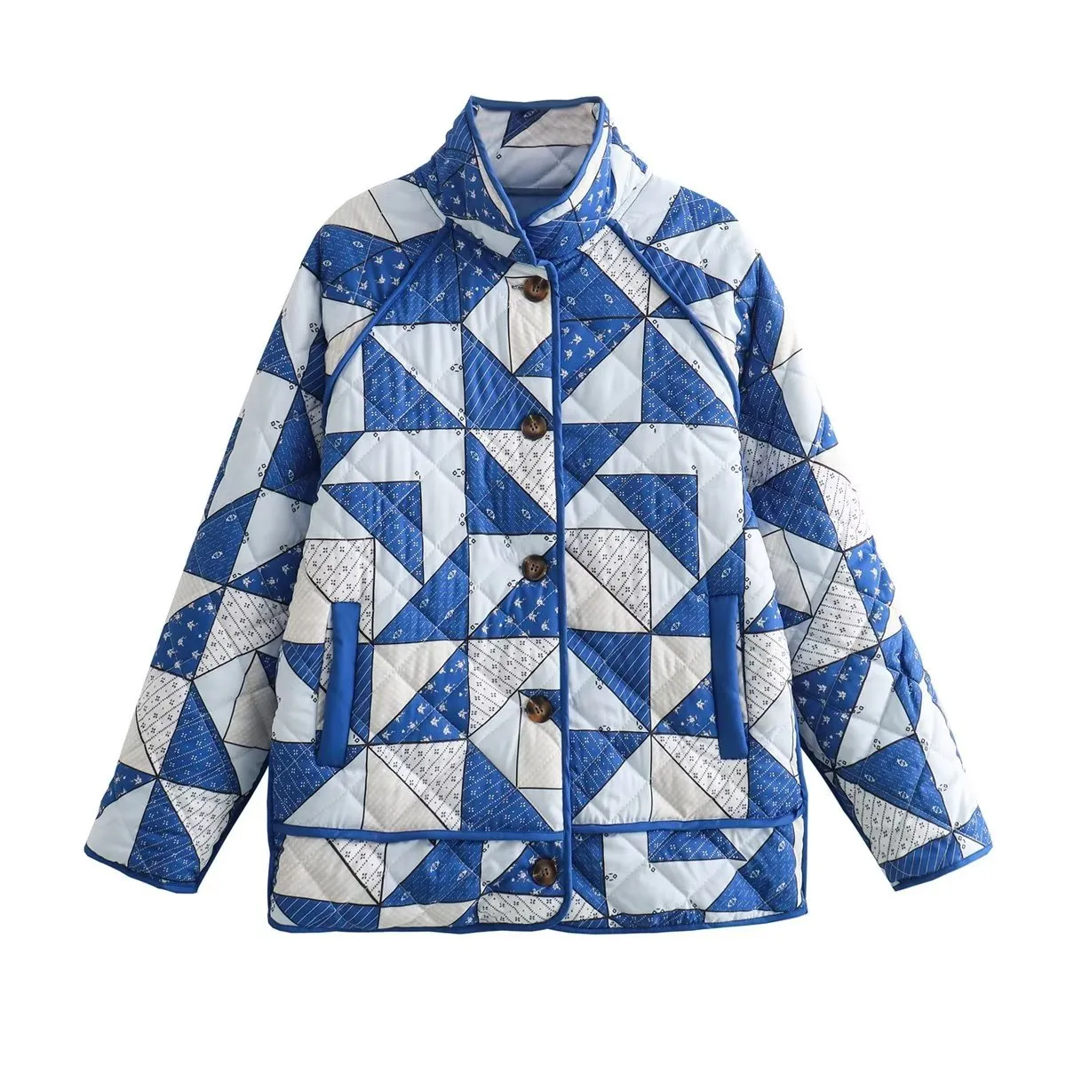 Loose Diamond Print Cotton Jacket