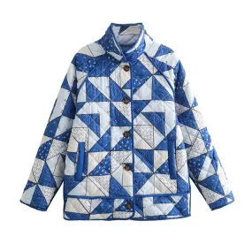 Loose Diamond Print Cotton Jacket