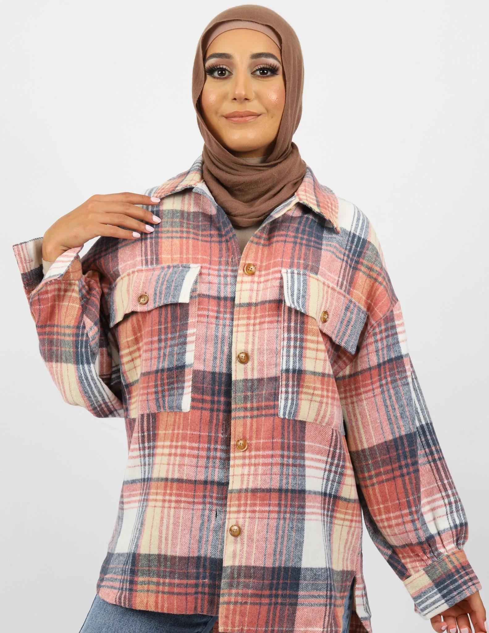 Lux Pink Checkered Fleece Shirt