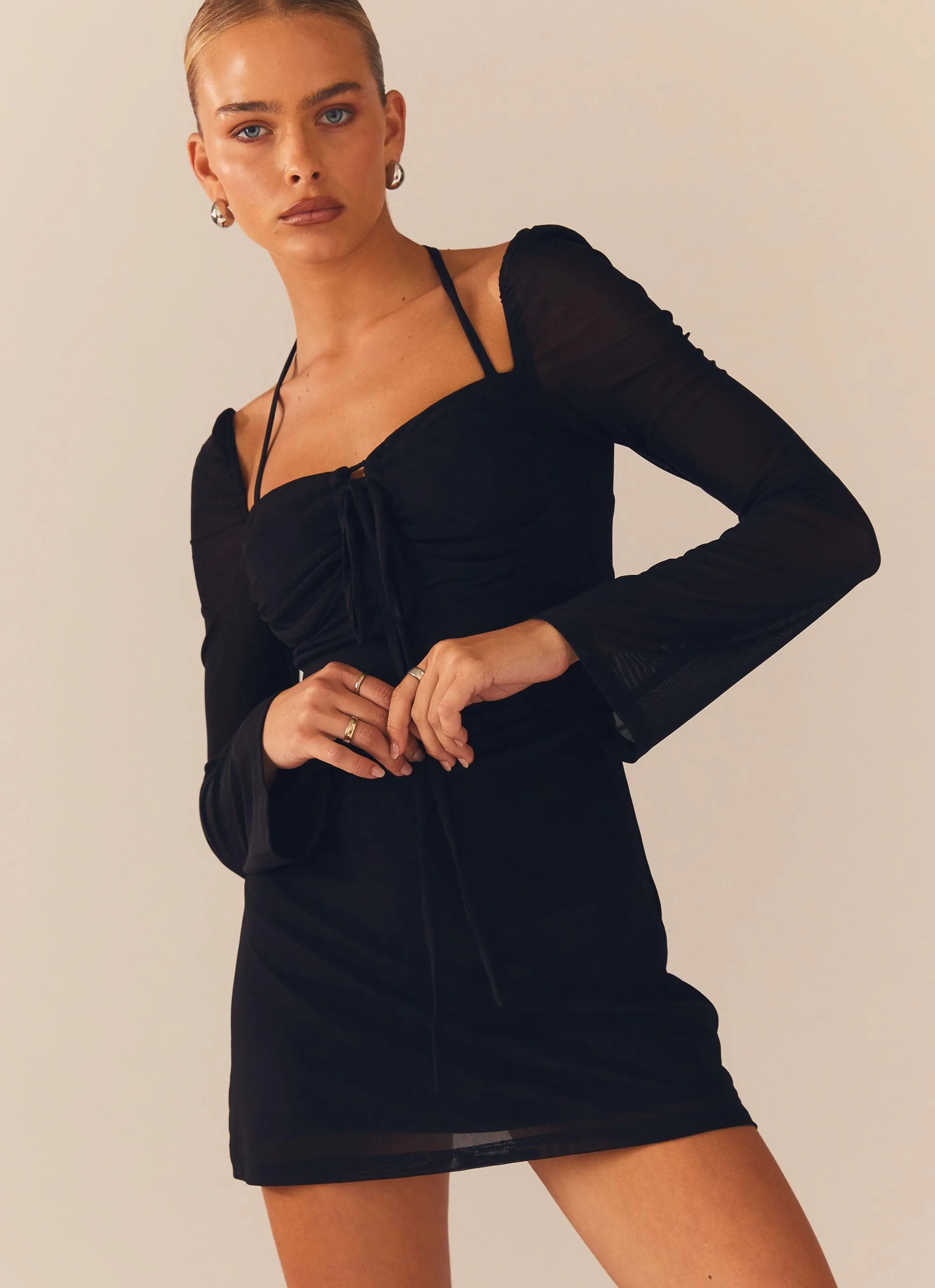 Make A Move Mesh Mini Dress - Black