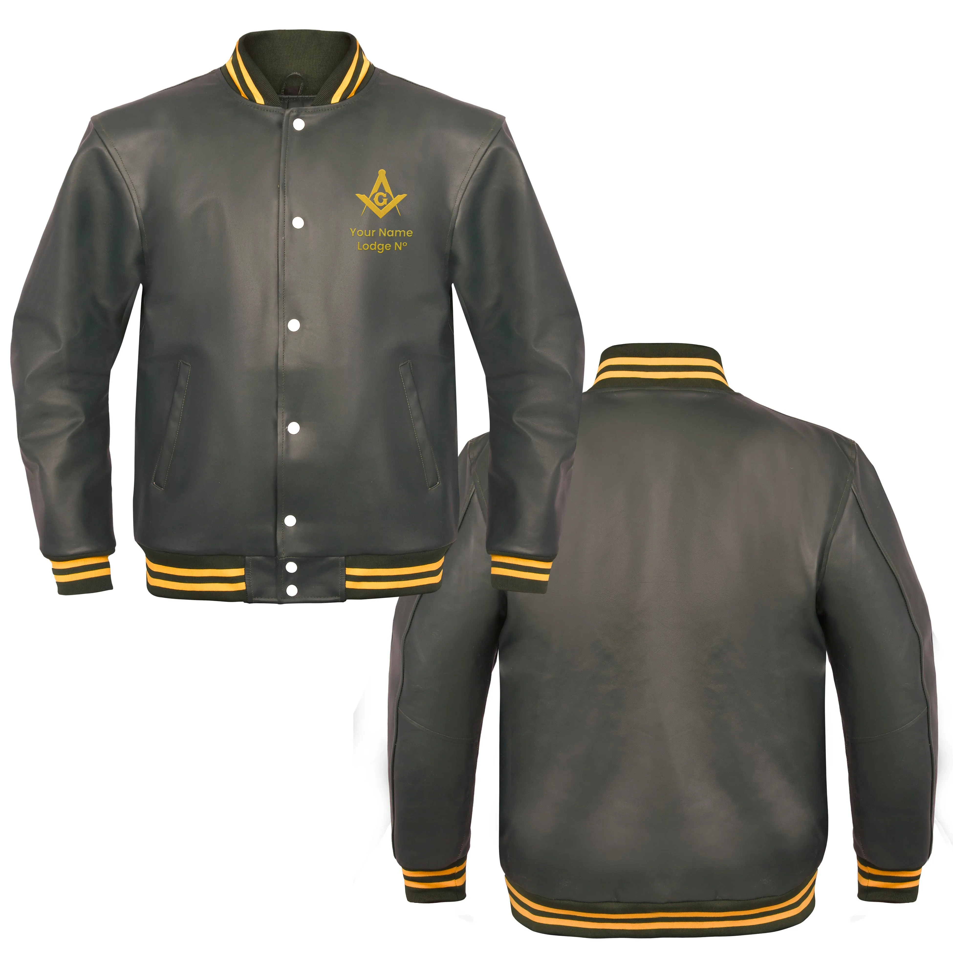 Master Mason Blue Lodge Jacket - Leather With Customizable Gold Embroidery