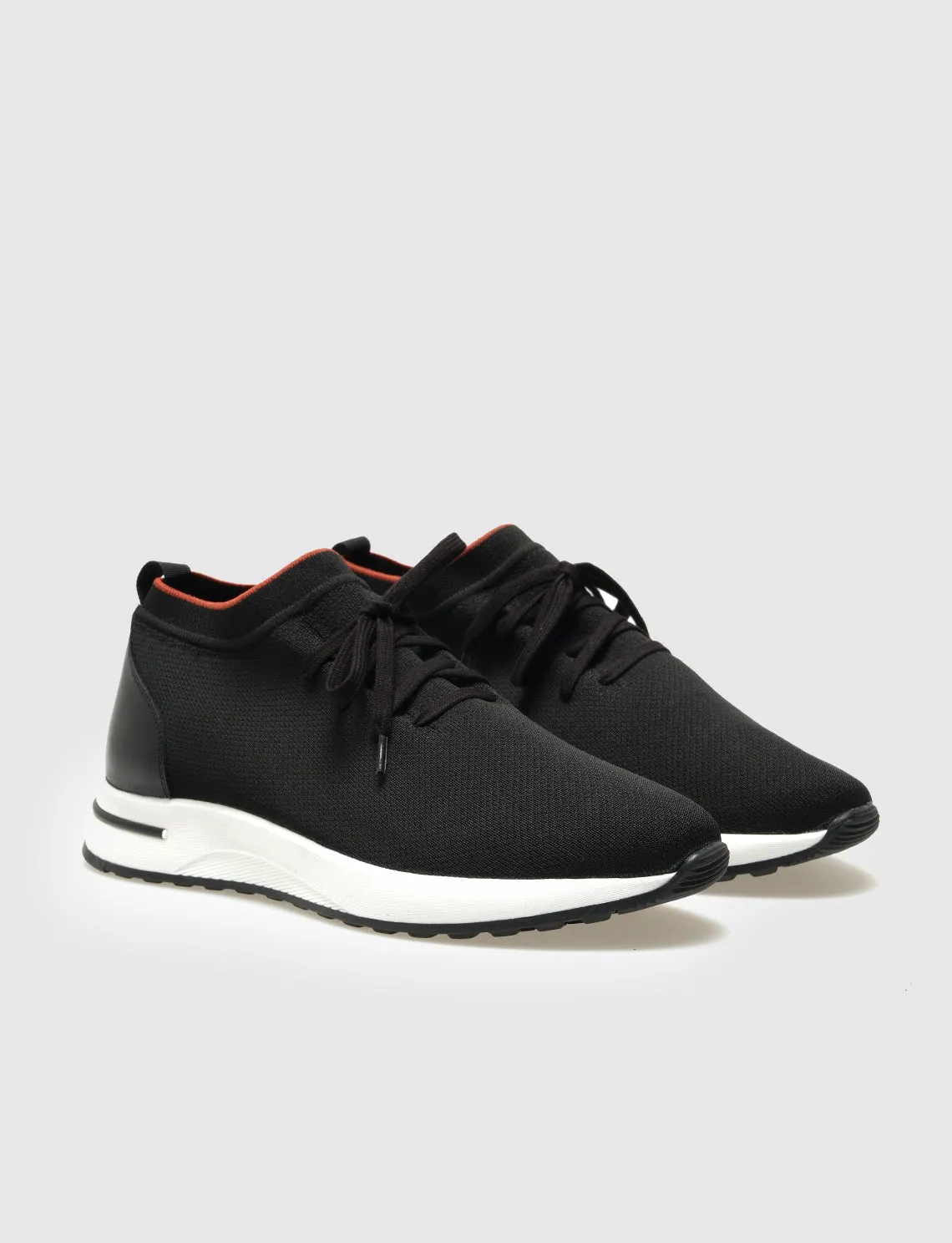 Men Black Lace Up Knit Sneakers