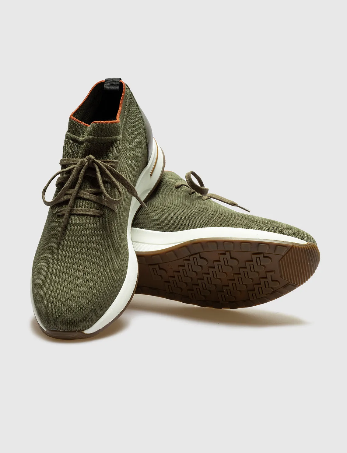 Men Khaki Lace Up Knit Sneakers